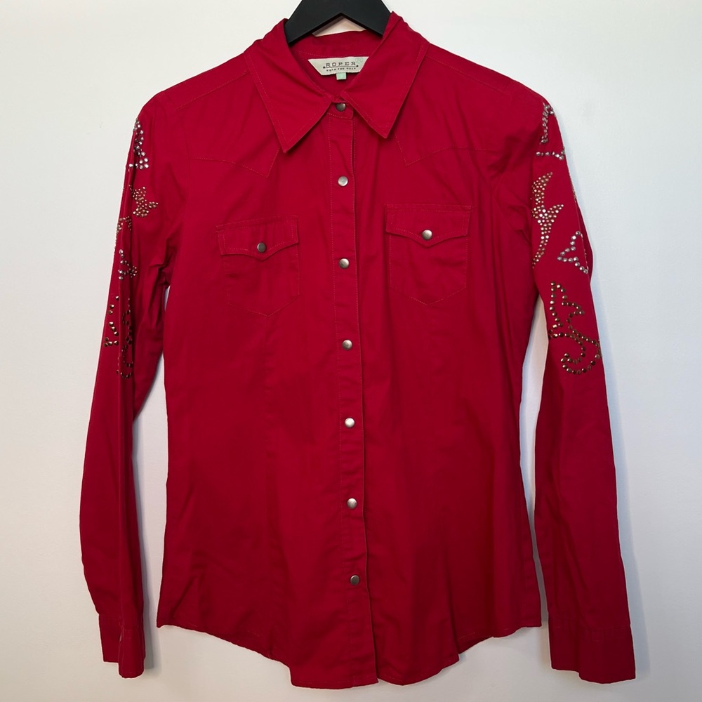 Roper Women’s Red Western Snap Shirt with Embellishments size S